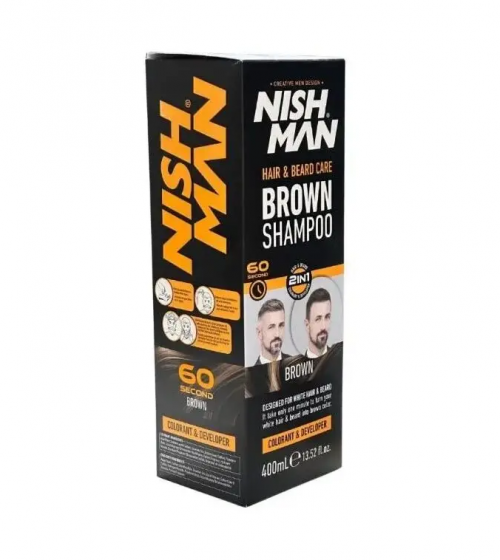 Шампунь коричневый тонирующий для волос бороды 400мл NISHMAN
